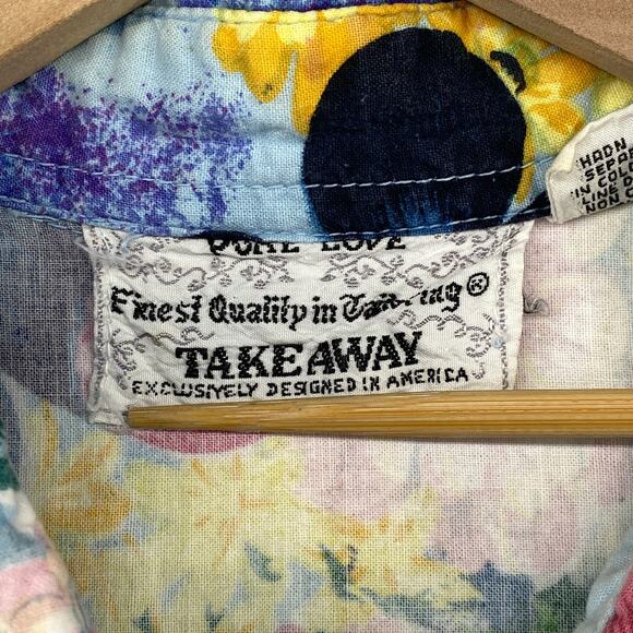 TAKEAWAY Top Womens L Floral Print Sleeveless Shirt Blouse Cotton Blue Vintage - Picture 4 of 10